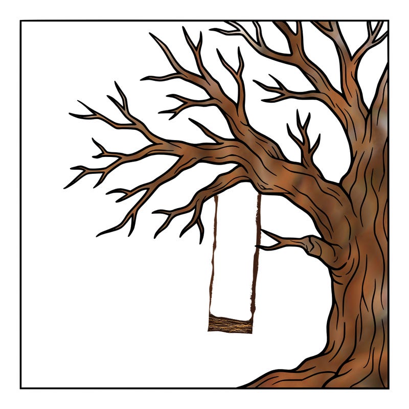 a big tree with no leaves coming out of the side of a picture