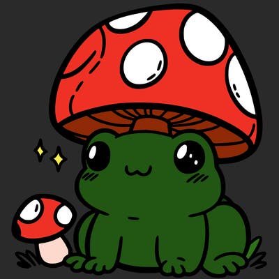 a cute frog with a mushroom hat