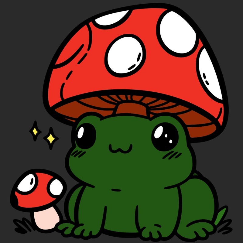 a cute frog with a mushroom hat