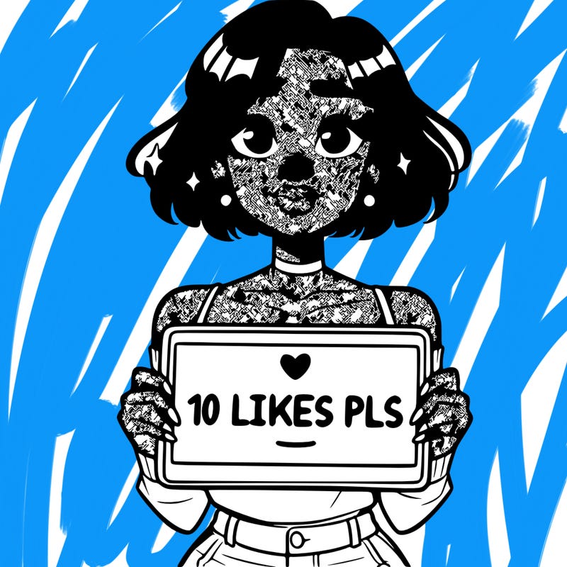 black woman holding a sign saying 10 likes pls