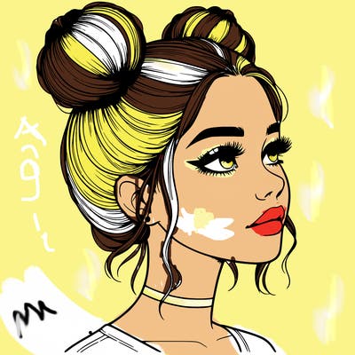 realistic girl with buns on the top of her head
