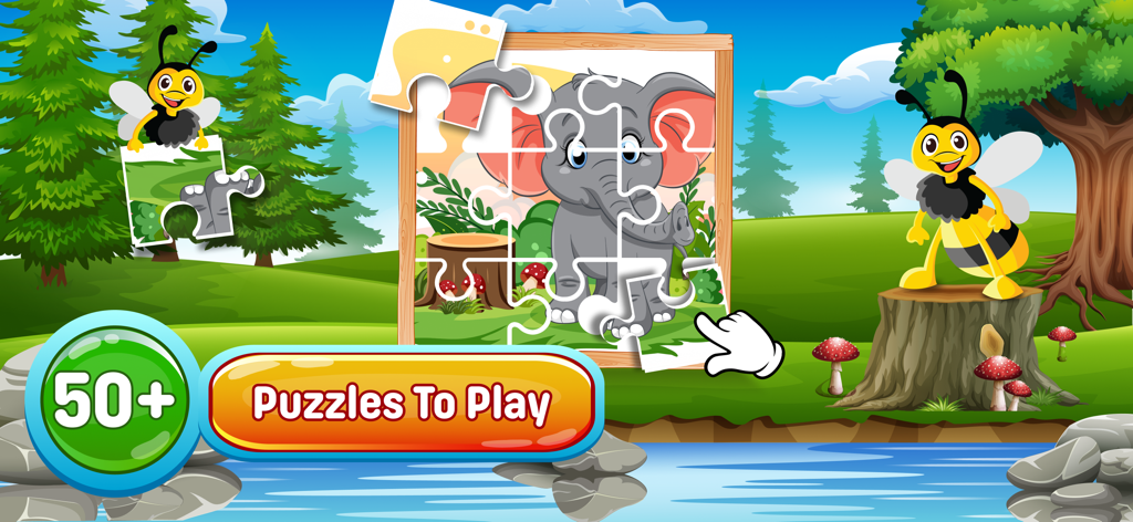 Jigsaw : Kids Puzzle Games - Juego de rompecabezas de rompecabezas para niños pequeños con un elefante de dibujos animados y fondo de bosque