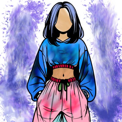 realistic girl faceless with baggy pants and a crop top
