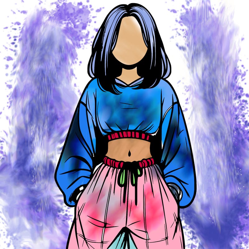 realistic girl faceless with baggy pants and a crop top