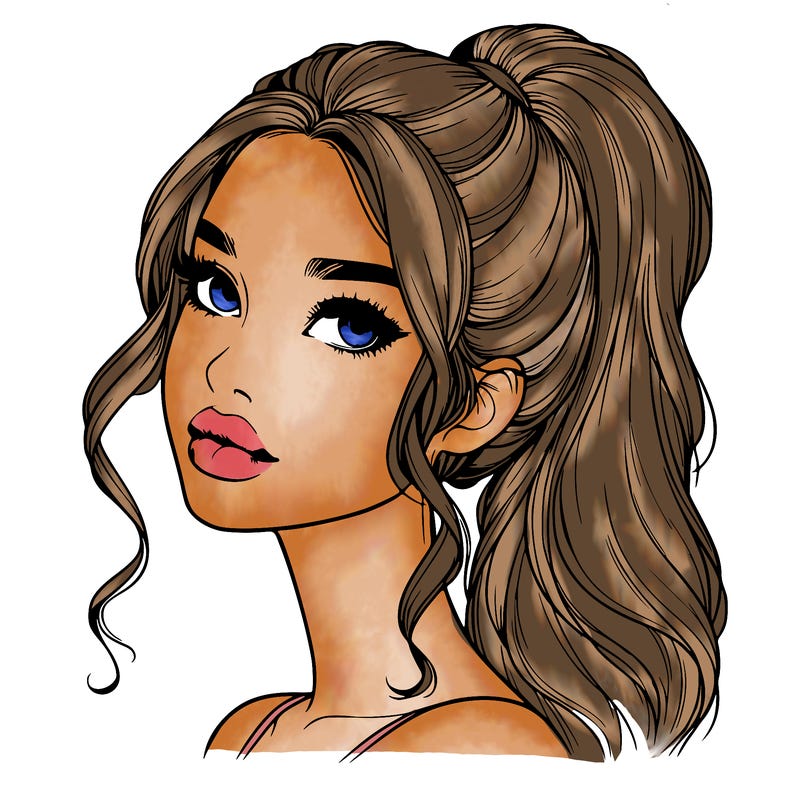 realistic girl with a ponytail on her hair and lips