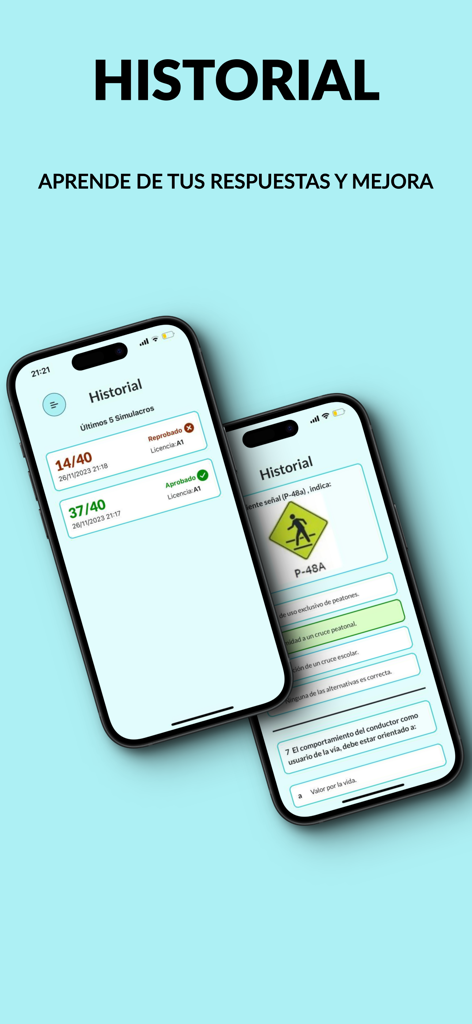 Simulacro MTC Perú 2025 - Schermata della cronologia dei risultati e della revisione delle domande del Simulacro MTC Perù