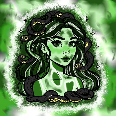 realistic girl with snakes as hair