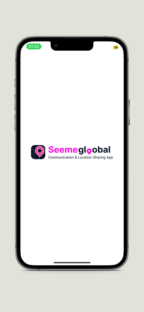 Splash screen of Seemeglobal Location Tracker app featuring the logo and brand tagline