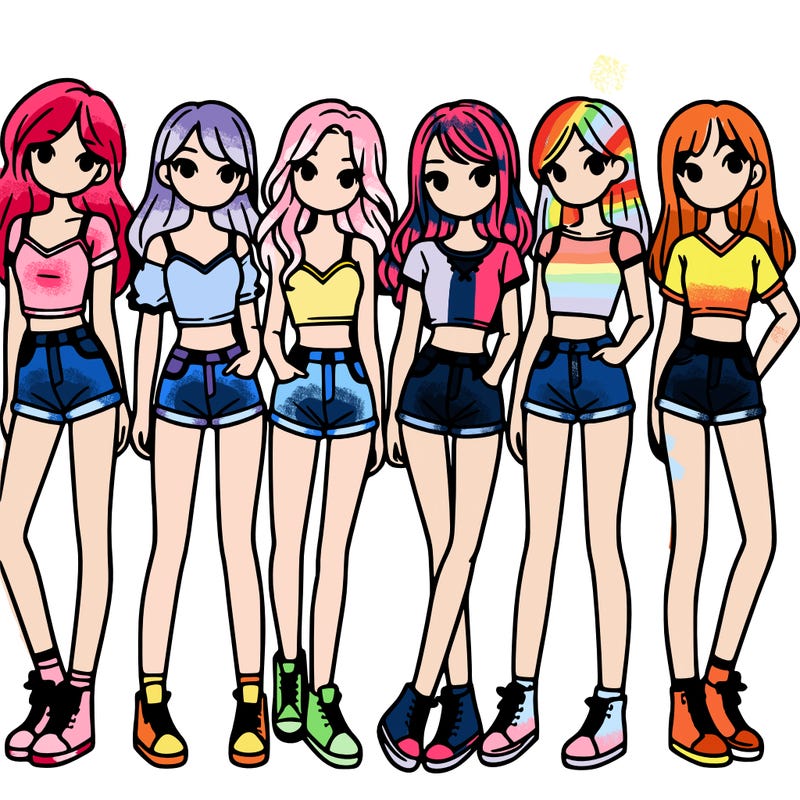 a group of girls wearing crop tops and shorts
