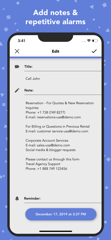 Lists To-do - Lists To-do app screen showing task notes and reminder setup