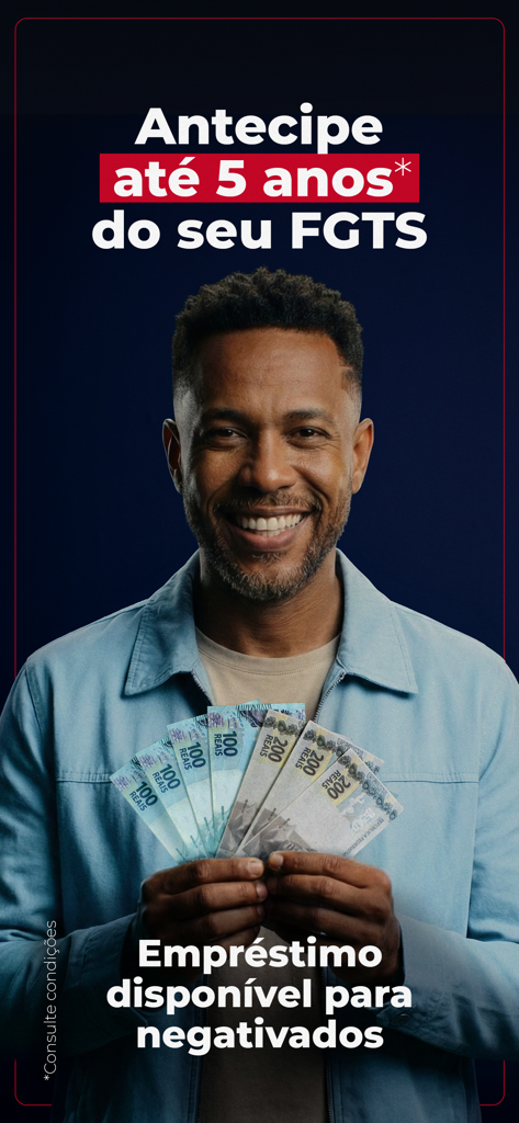 A man holding Brazilian Real banknotes for a Digio loan advertisement