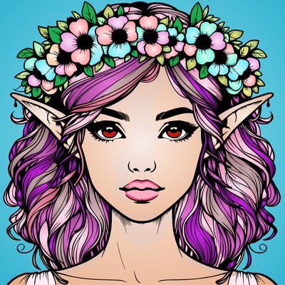 realistic female elf with flower crown