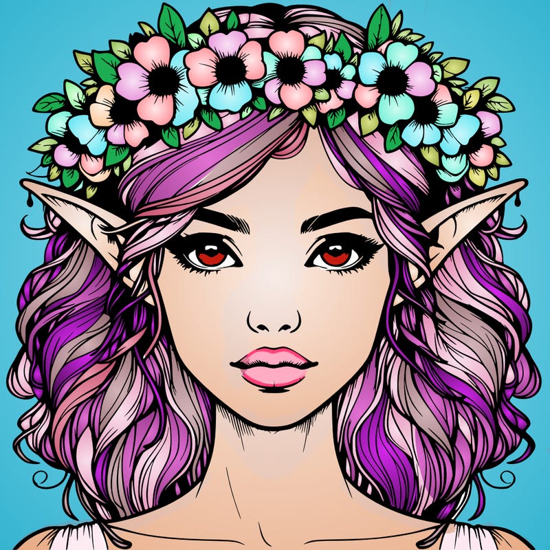 realistic female elf with flower crown