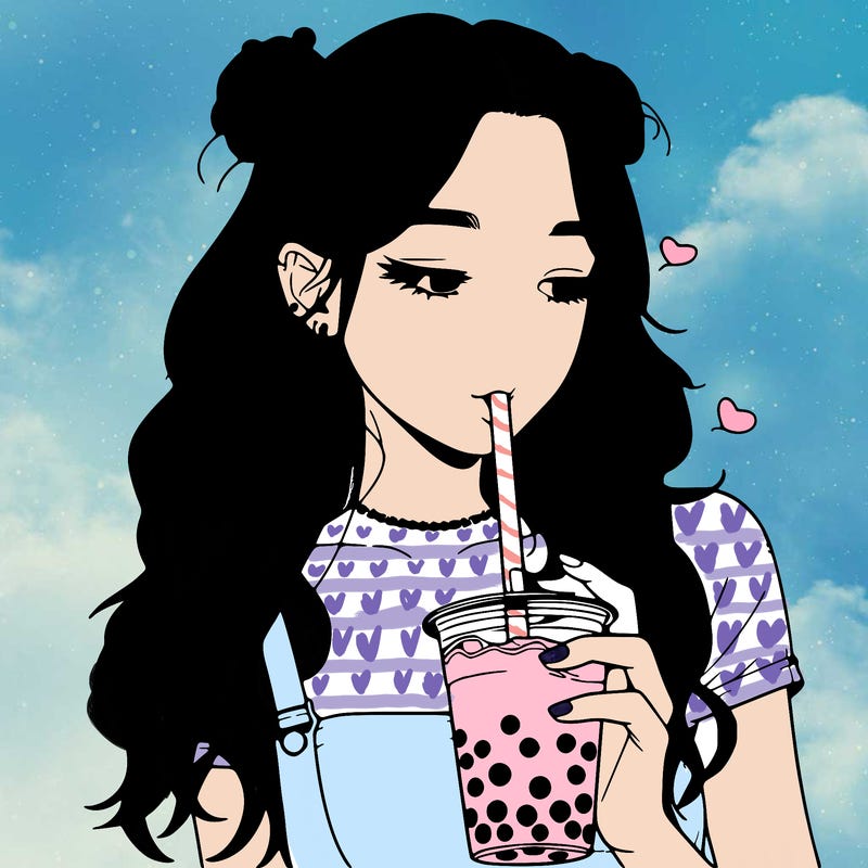 aesthetic realistic girl with boba
