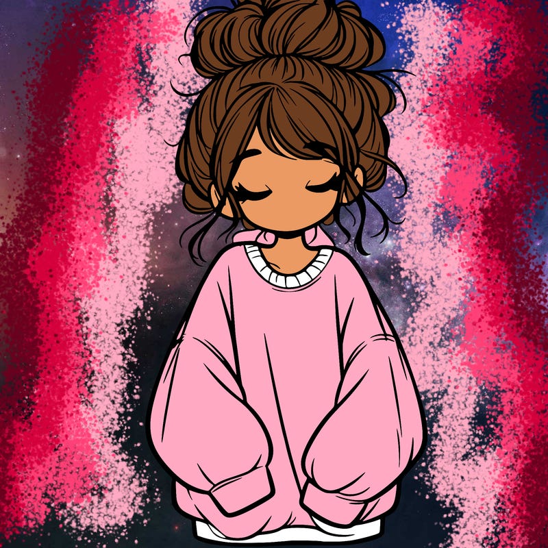 girl with baggy sweatshirt and messy bun