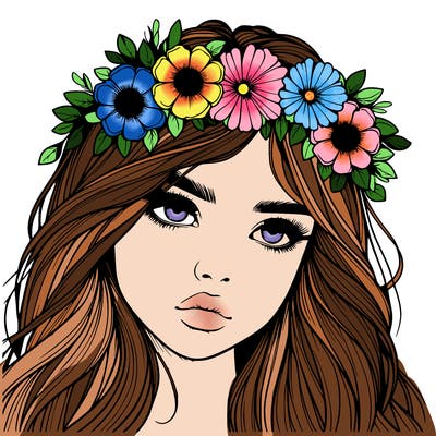 realistic girl with flowers crown