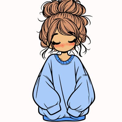 girl with baggy sweatshirt and messy bun