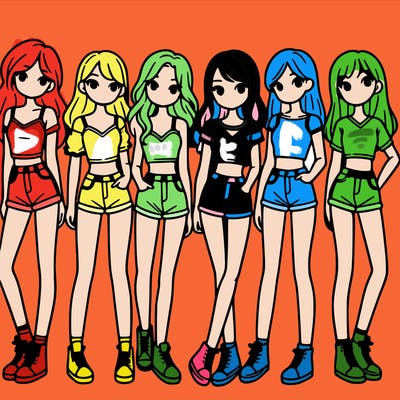 a group of girls wearing crop tops and shorts