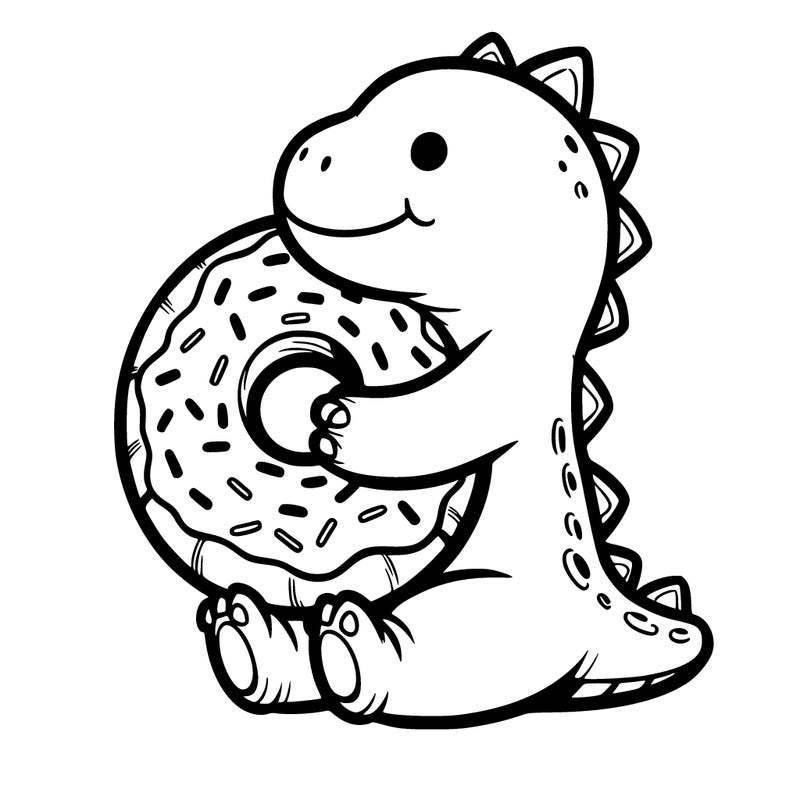 a dinosaur hugging a donut