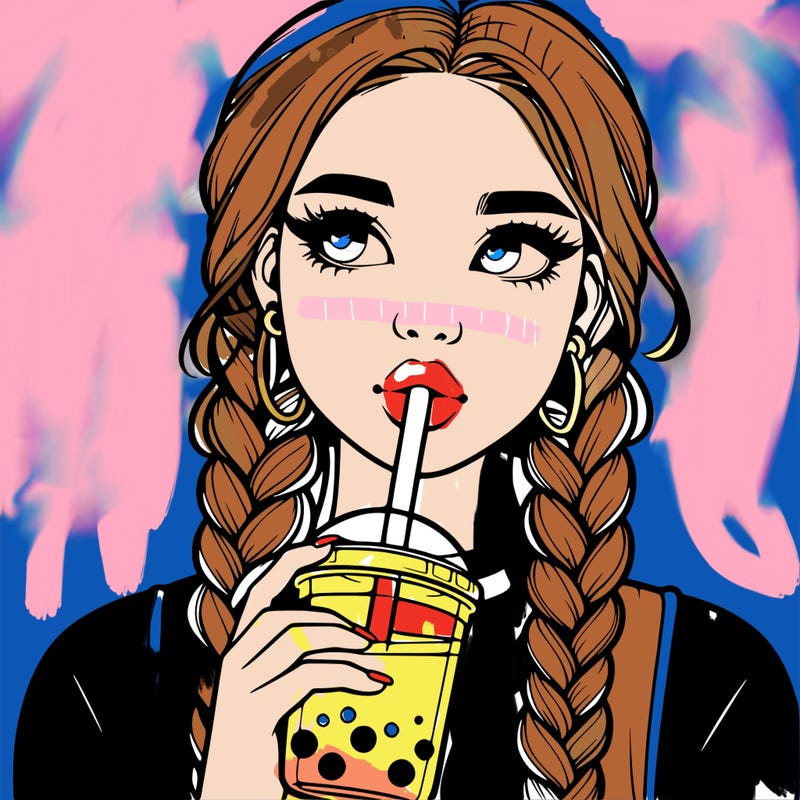 realistic girl with braided hair drinking boba