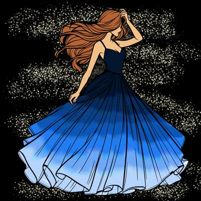 realistic woman with dress flowing in the wind