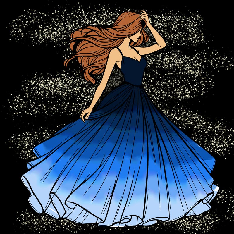 realistic woman with dress flowing in the wind