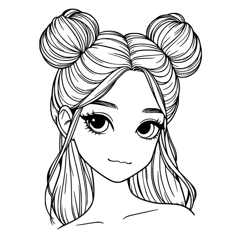 realistic girl with space buns on the top of her head
