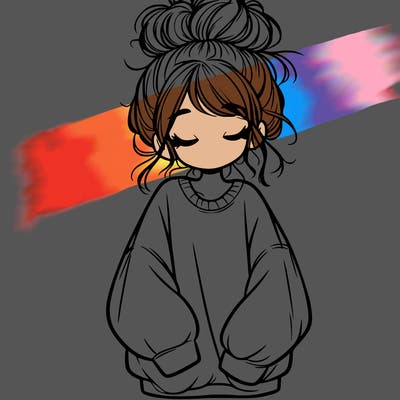 girl with baggy sweatshirt and messy bun