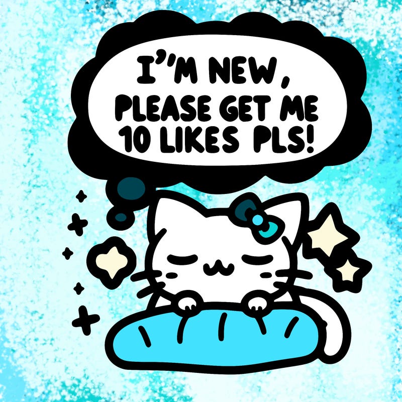 kitty taking a nap dream talking and saying "i'm new, please get me at least 10 likes pls!!"