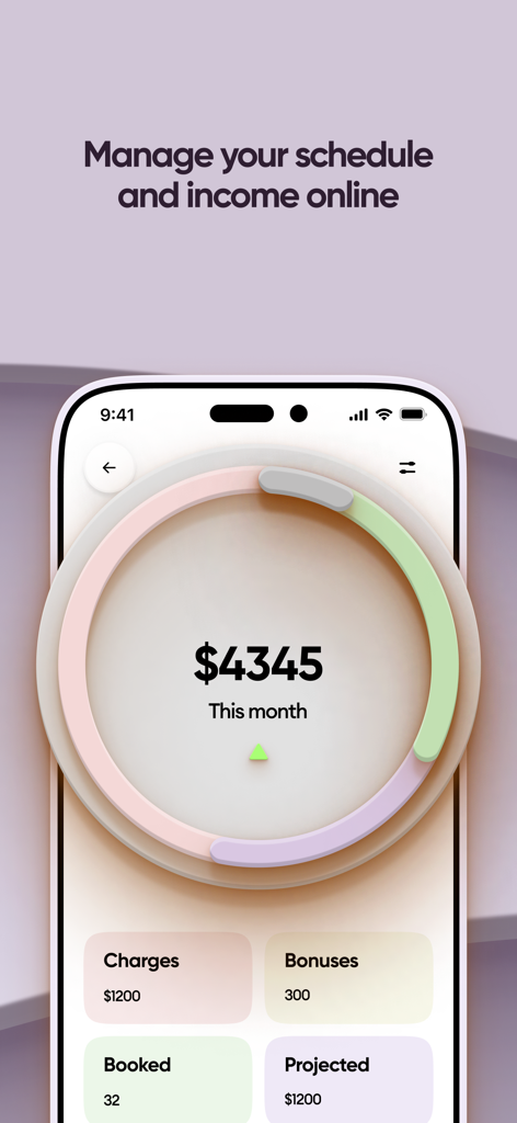 Monatliches Einkommens- und Geschäftsanalysen-Dashboard für Beauty-Profis in der Glambook Pro App