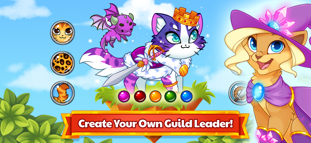 A heroic cat character with customizable traits and accessories in Castle Cats