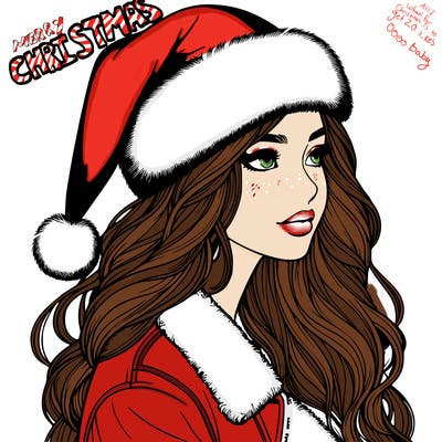 realistic girl in santa hat