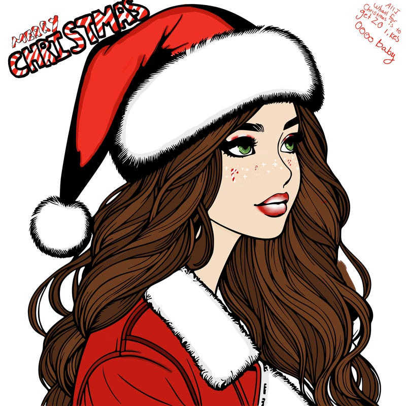 realistic girl in santa hat