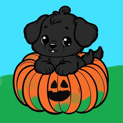 cute little puppy in a pumpkin