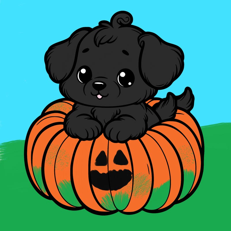 cute little puppy in a pumpkin