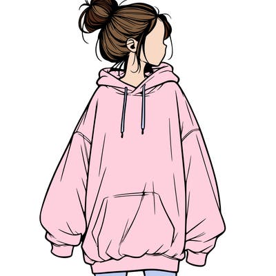 realistic girl with a oversized sweatshirt on and a bun