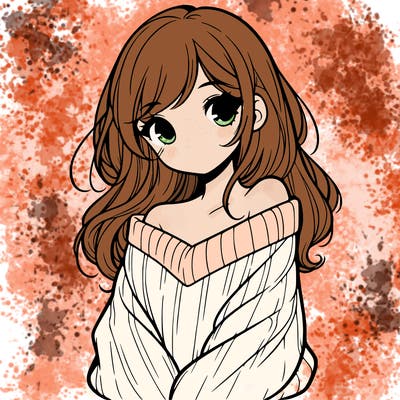 shy pretty girl wearing a sweater that is falling off one shoulder portrait