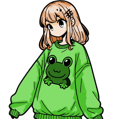 girl wearing frogging sweatshirt