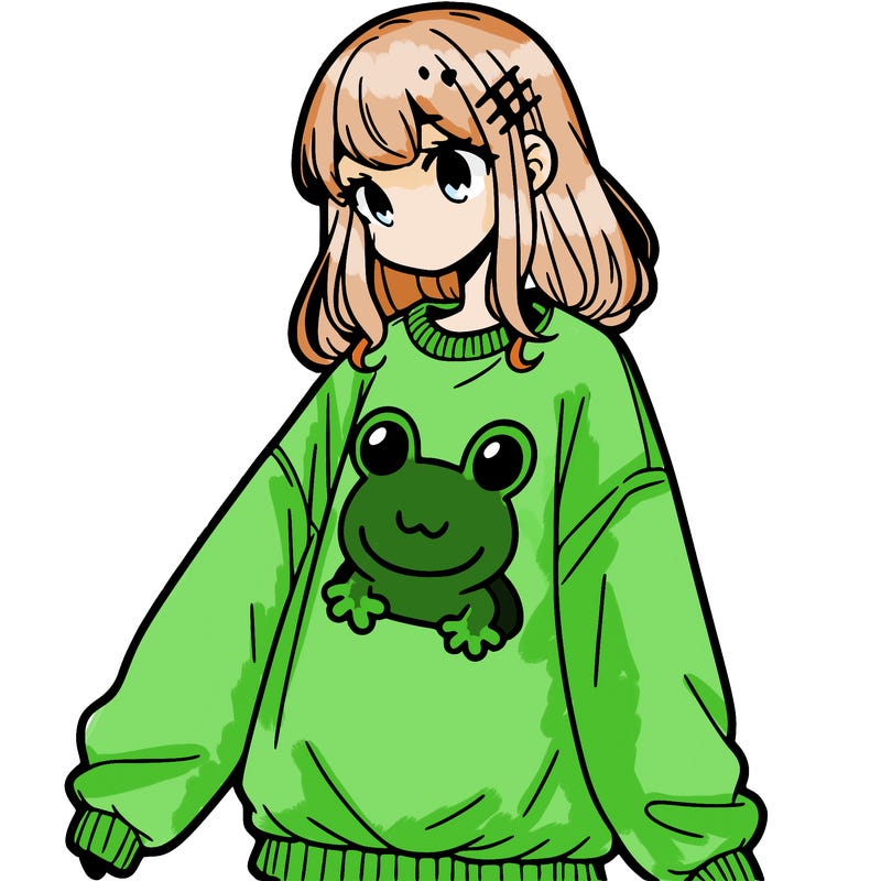 girl wearing frogging sweatshirt