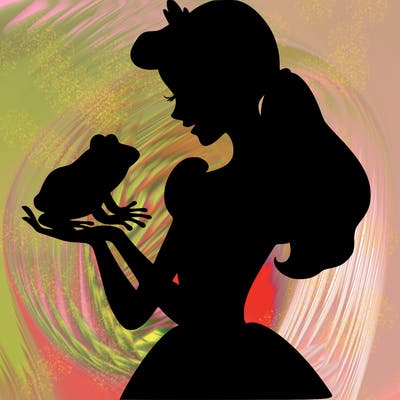 a shadow of a princess holding a frog realistic