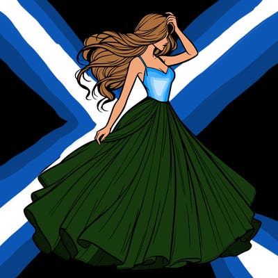 realistic woman with dress flowing in the wind