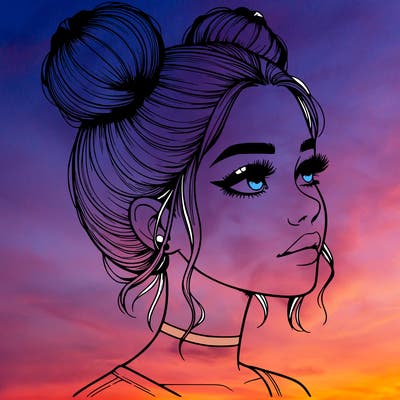 realistic girl with buns on the top of her head