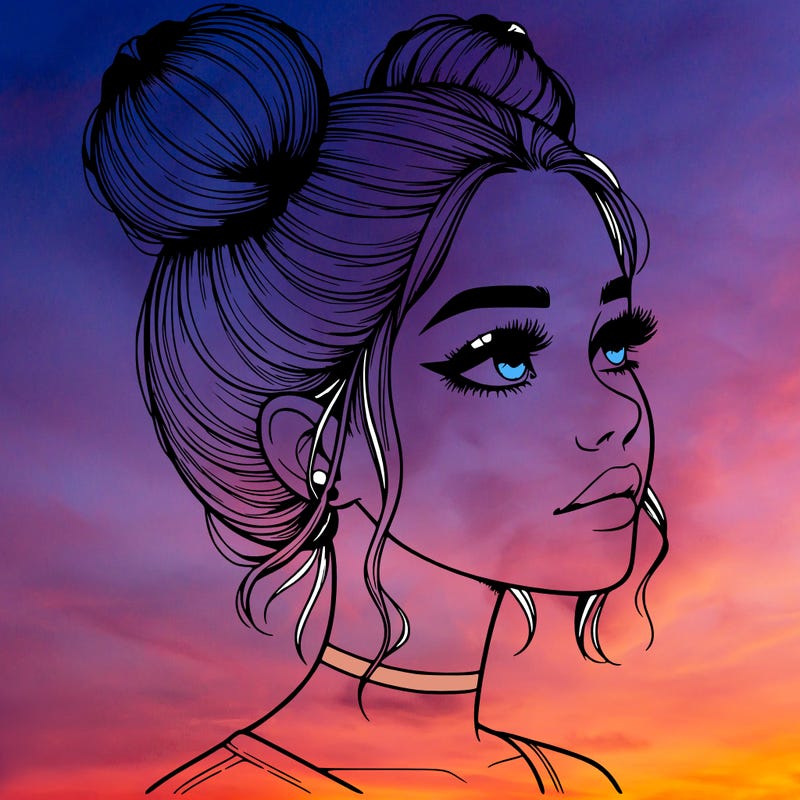 realistic girl with buns on the top of her head