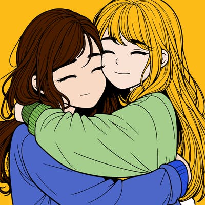realistic two girls hugging