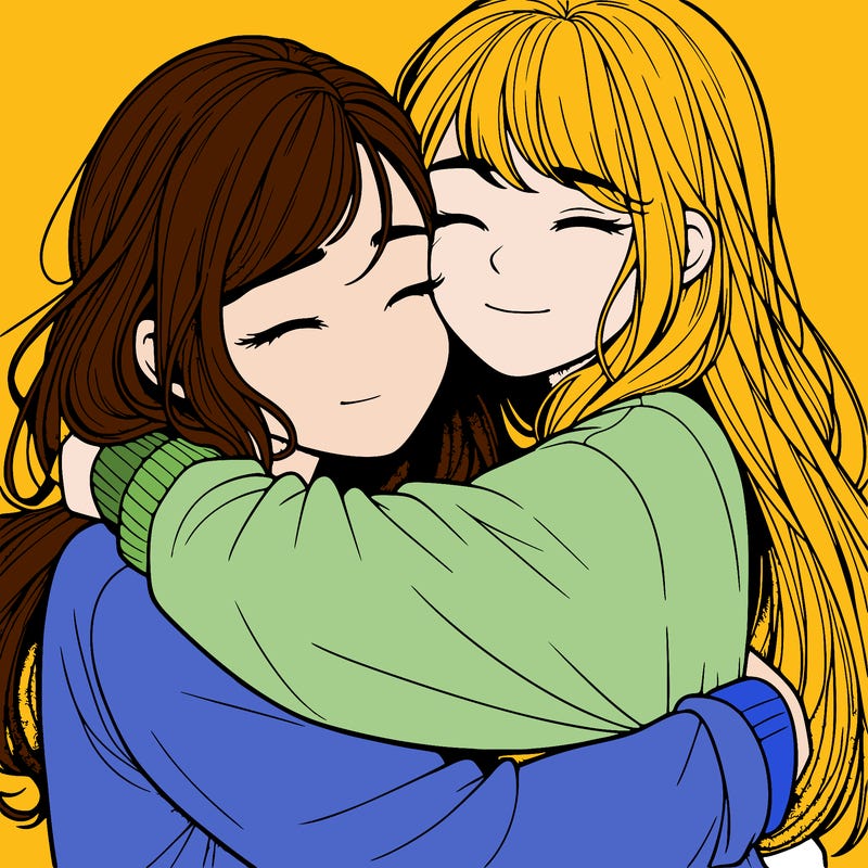 realistic two girls hugging