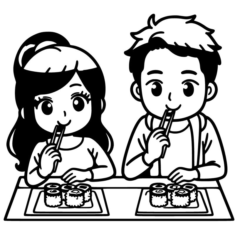 man and woman eating sushi