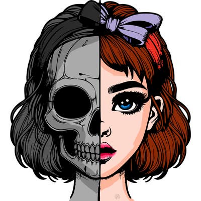 realistic girl with half skull mask
