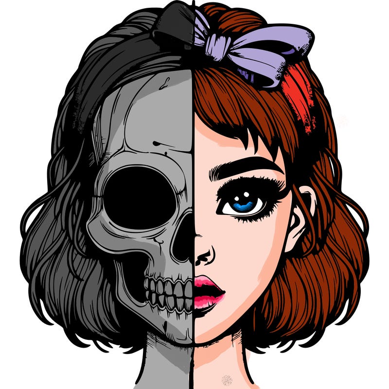 realistic girl with half skull mask