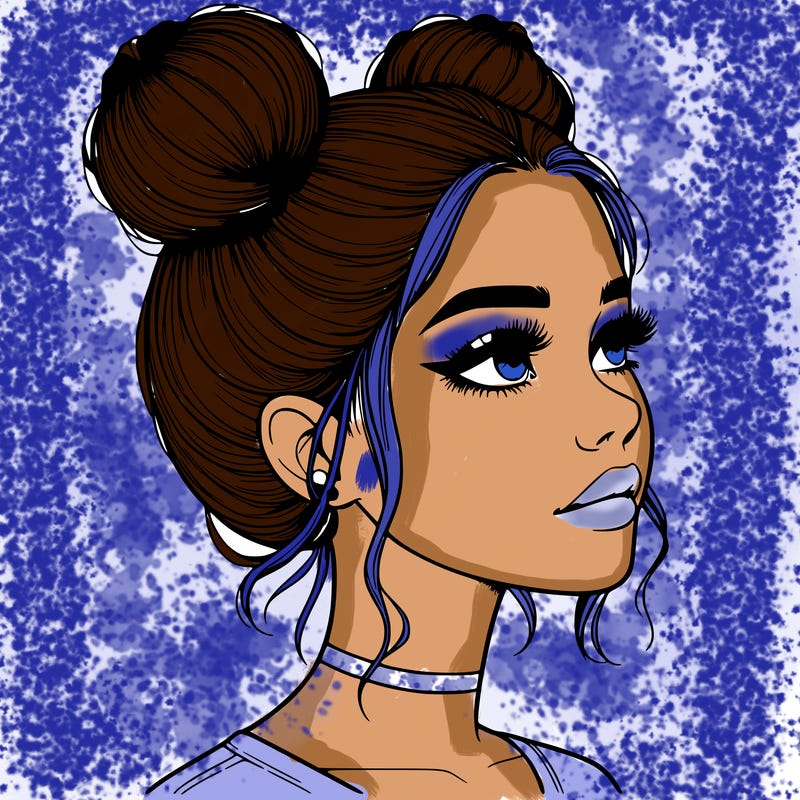 realistic girl with buns on the top of her head