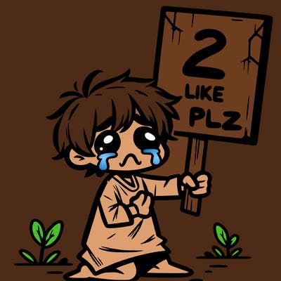 small poor toddler crying with sign that says 2 like plz